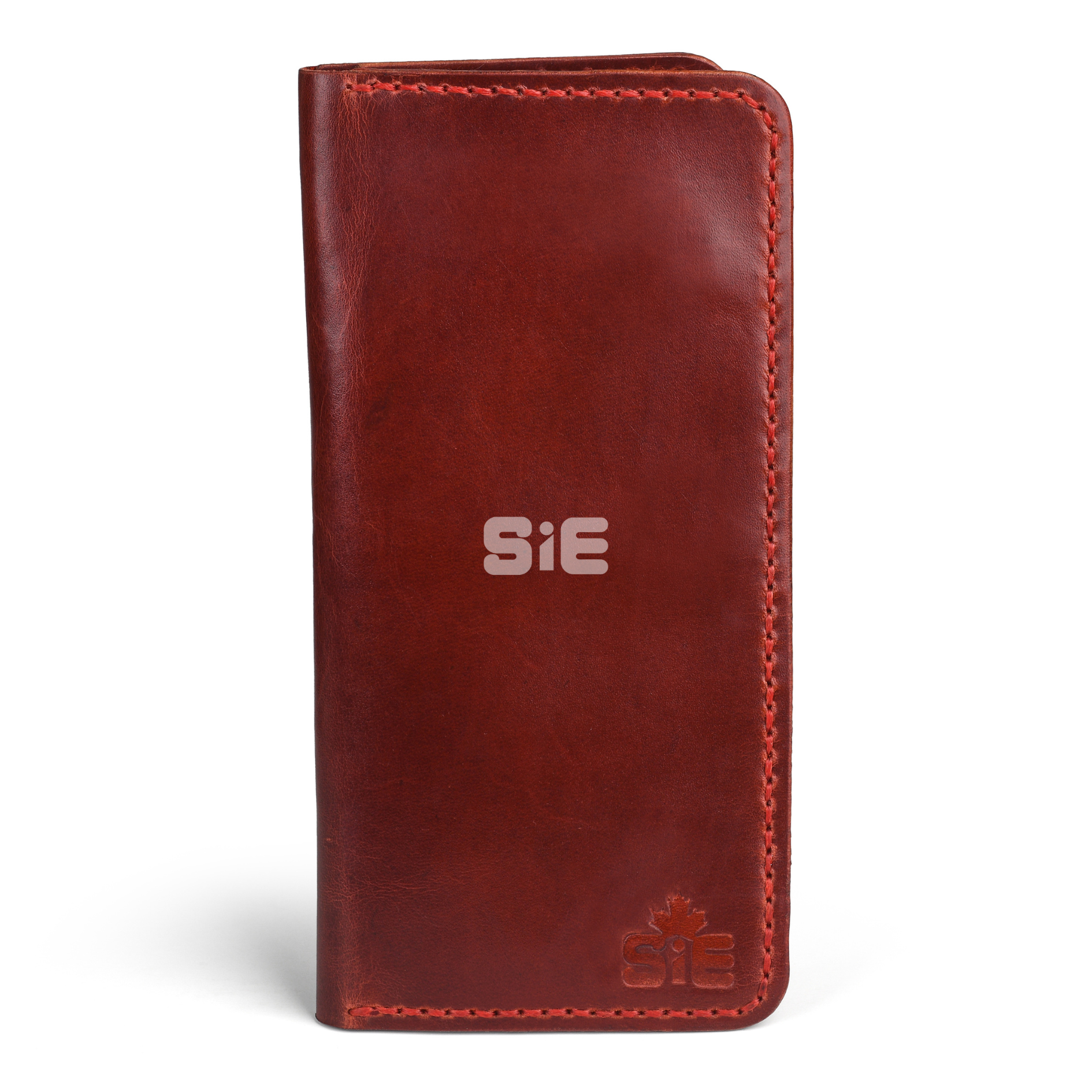 Men's Oxblood Burgundy Leather Long Bifold Wallet with Coin Pocket