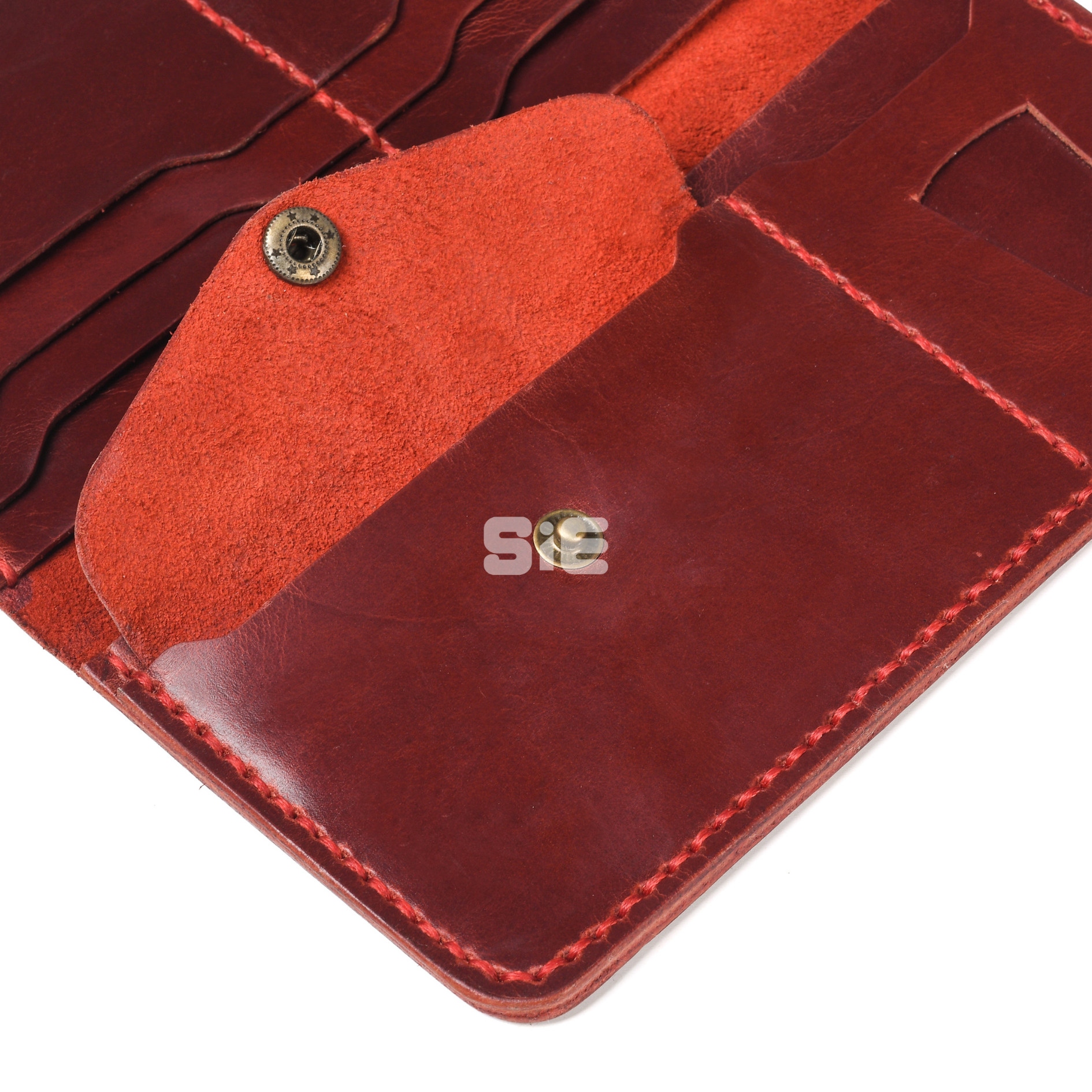Men's Oxblood Burgundy Leather Long Bifold Wallet with Coin Pocket