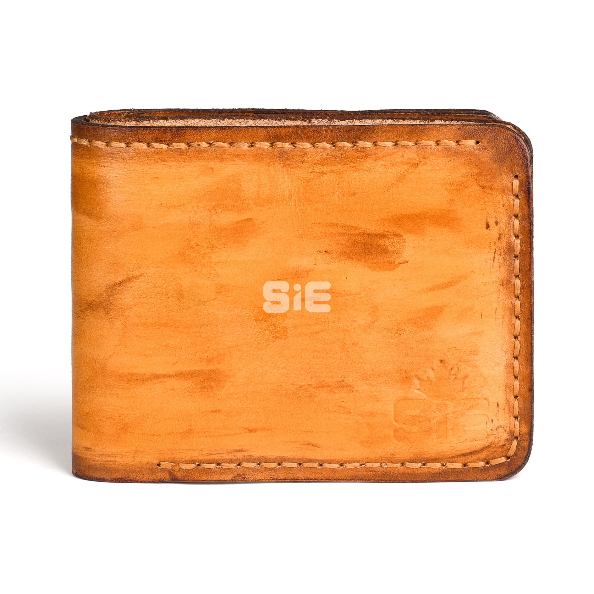 Men's Distressed Golden Tan Leather Bifold Wallet with Coin Pocket