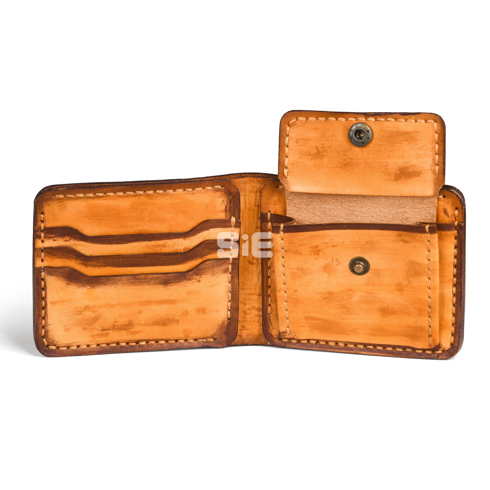 Men's Distressed Golden Tan Leather Bifold Wallet with Coin Pocket