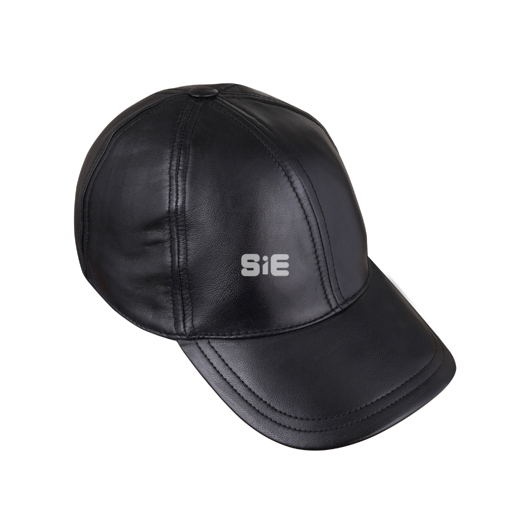 Men's Black Lambskin Leather Baseball Cap | Handcrafted | SIE