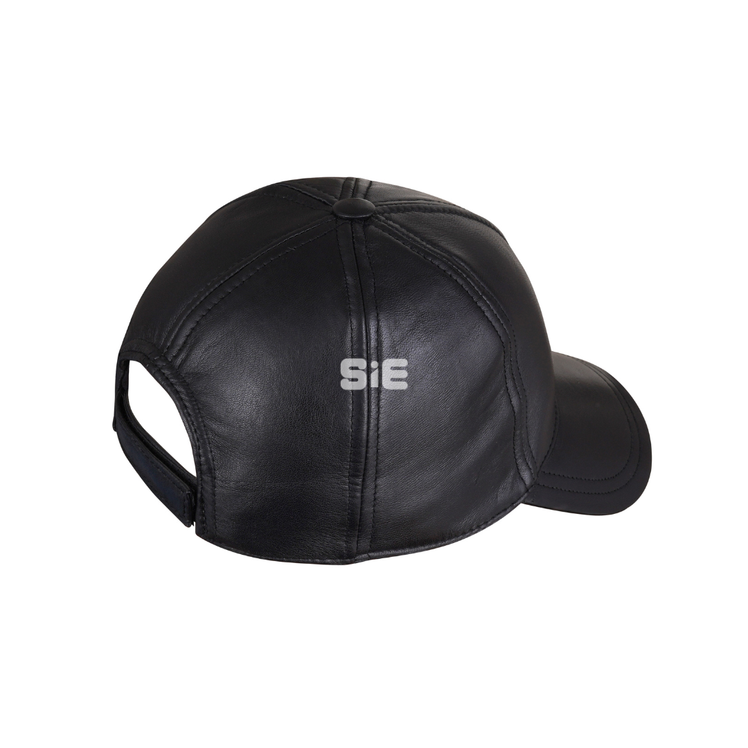 Men's Black Lambskin Leather Baseball Cap | Handcrafted | SIE