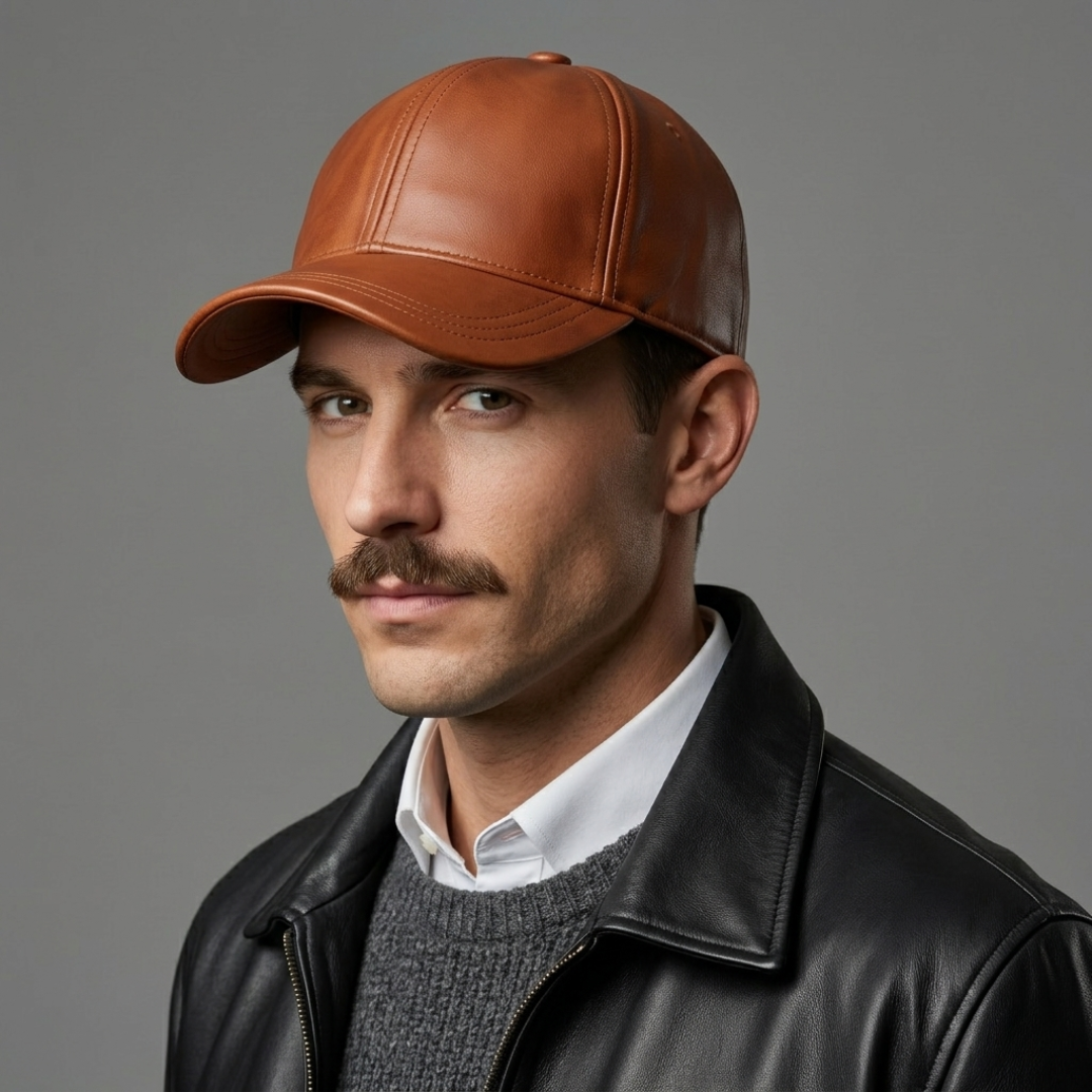 Men's Black Lambskin Leather Baseball Cap | Handcrafted | SIE