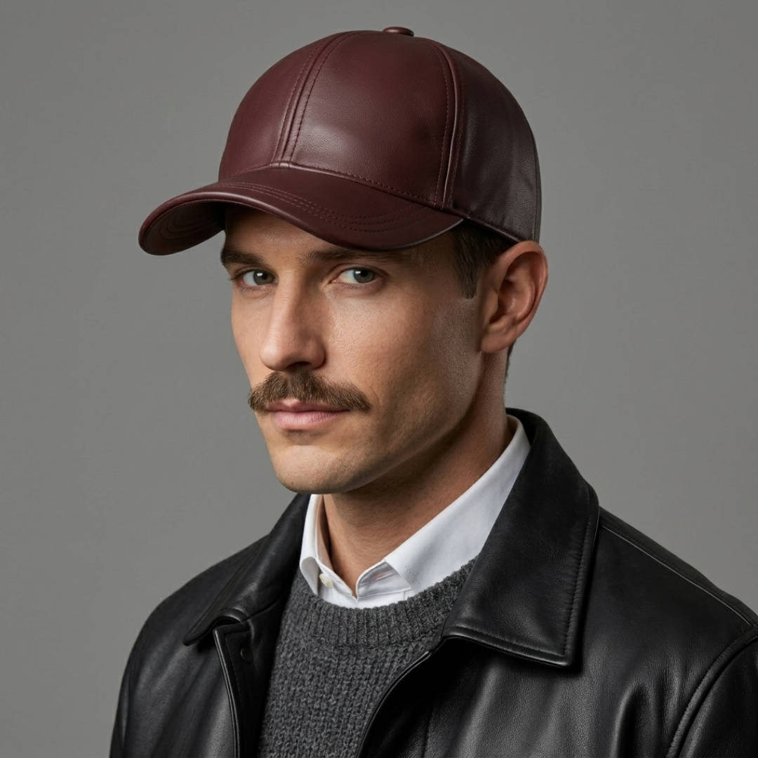 Men's Black Lambskin Leather Baseball Cap | Handcrafted | SIE