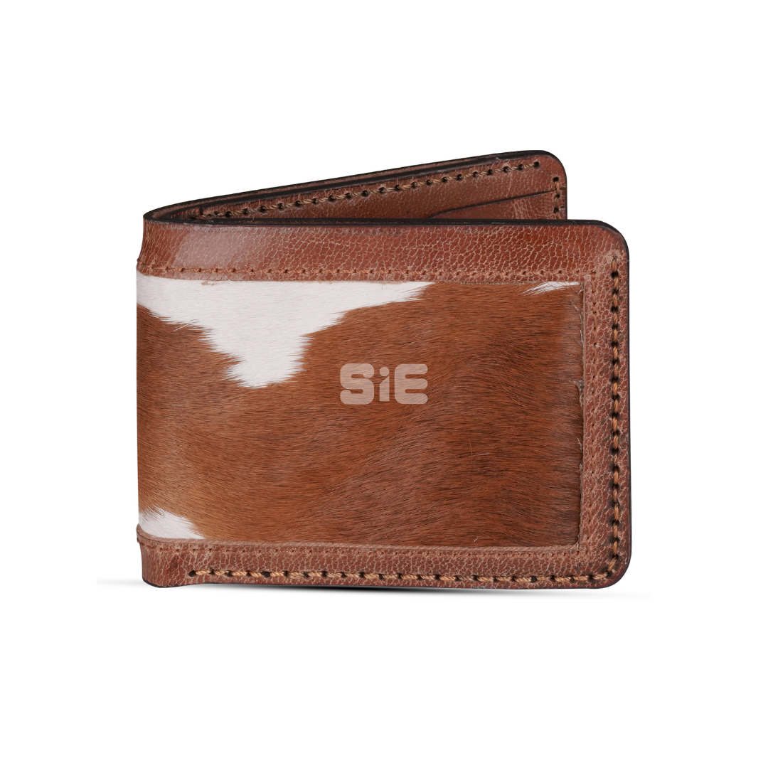 Men's Hair-On Cowhide Leather Bifold Wallet | Brown & White | Handcrafted | SIE