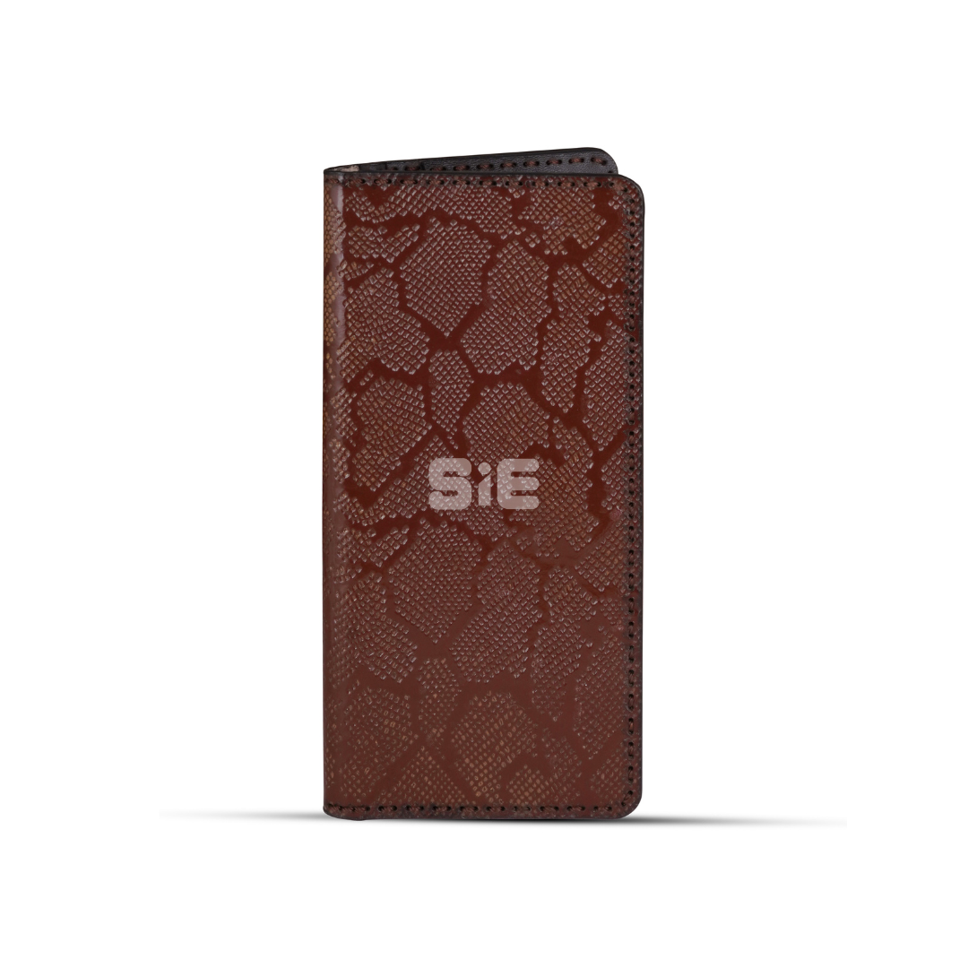 Men's Snake Print Leather Long Bifold Wallet | Brown & Black Exotic Texture | Handcrafted | SIE