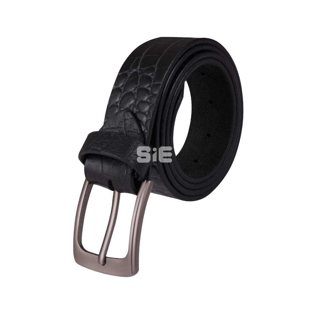 Men's Black Crocodile Print Genuine Leather Belt | Gunmetal Buckle | Handcrafted | SIE Canada