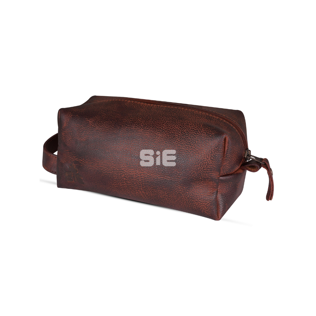 Men's Dark Brown Distressed Leather Shaving Pouch | SIE Canada