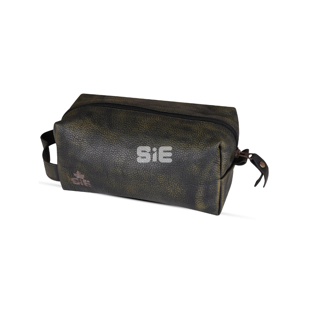 Men's Distressed Green Leather Shaving Pouch | SIE Canada