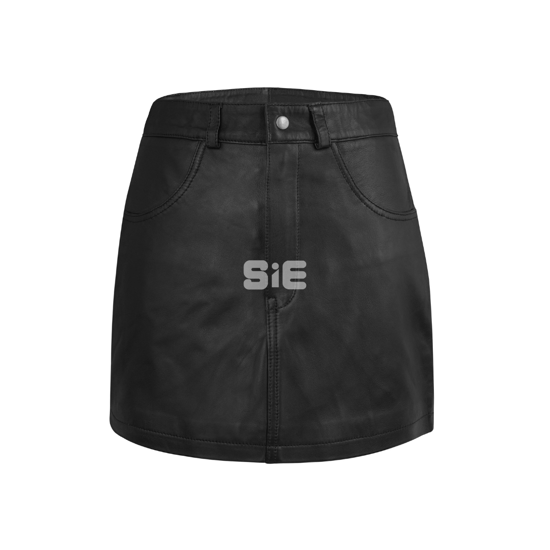 Women's Black Lambskin Leather Mini Skirt | High Waist | SIE Canada