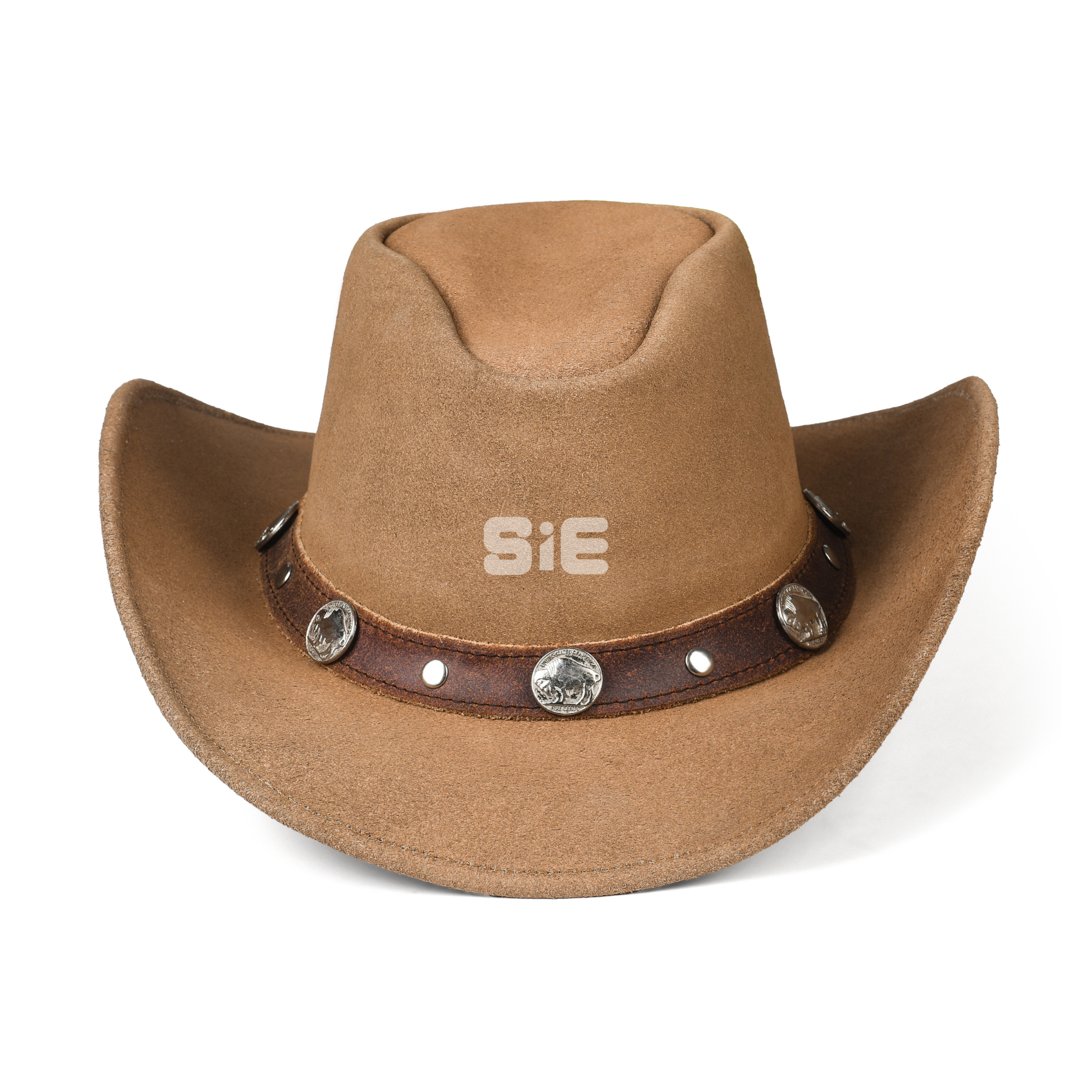 Men's Tan Suede Leather Cowboy Hat | Silver Conchos | SIE Canada