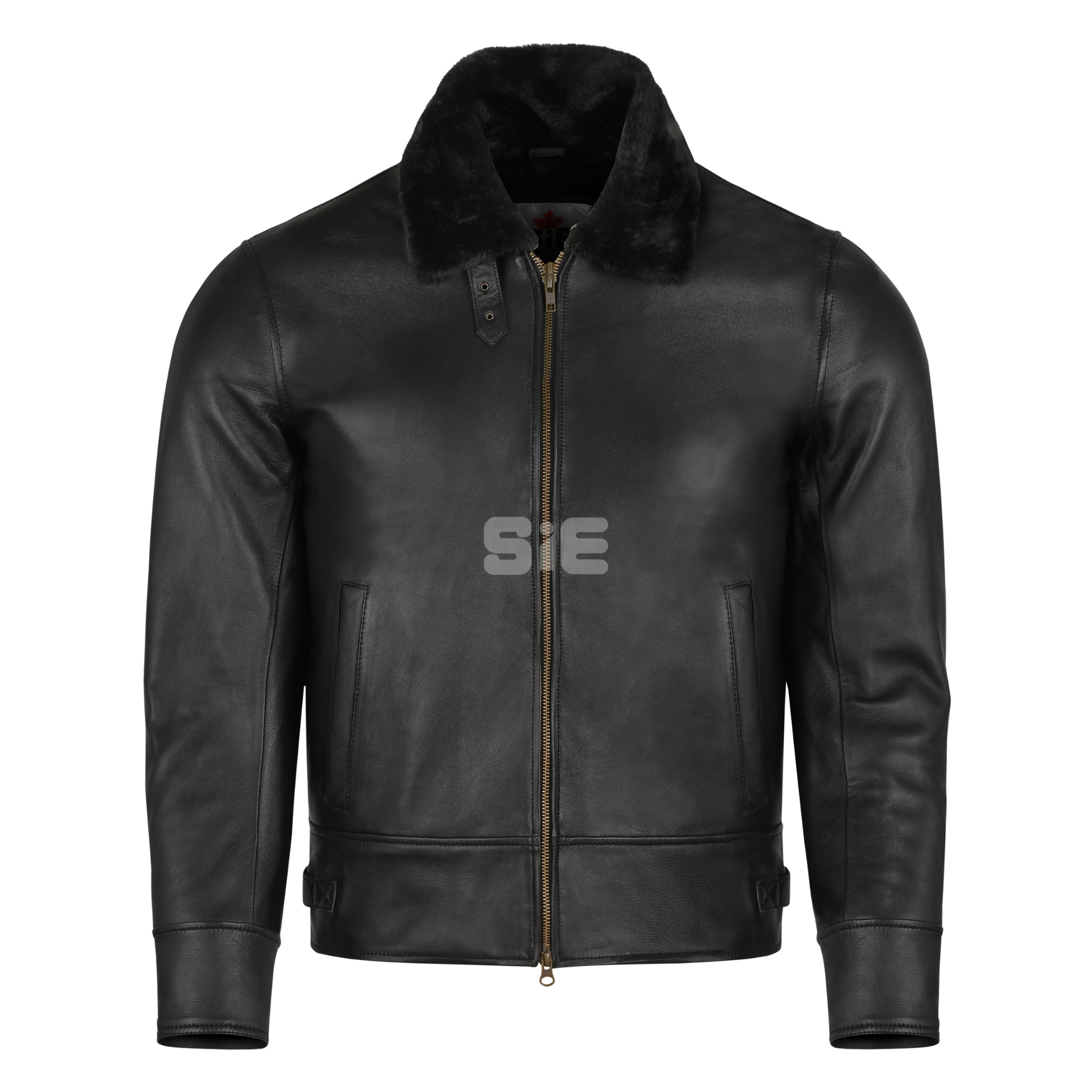 Men's Black Leather Bomber Jacket | Shearling Lining & Hood | SIE Canada