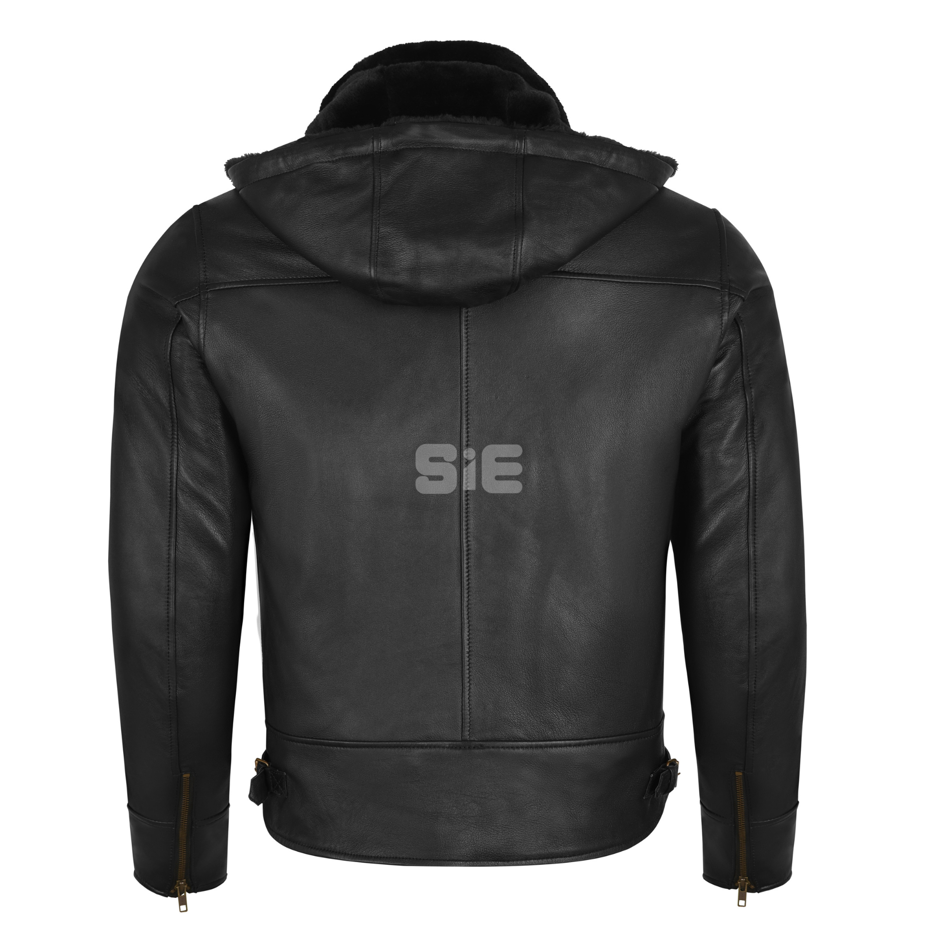 Men's Black Leather Bomber Jacket | Shearling Lining & Hood | SIE Canada