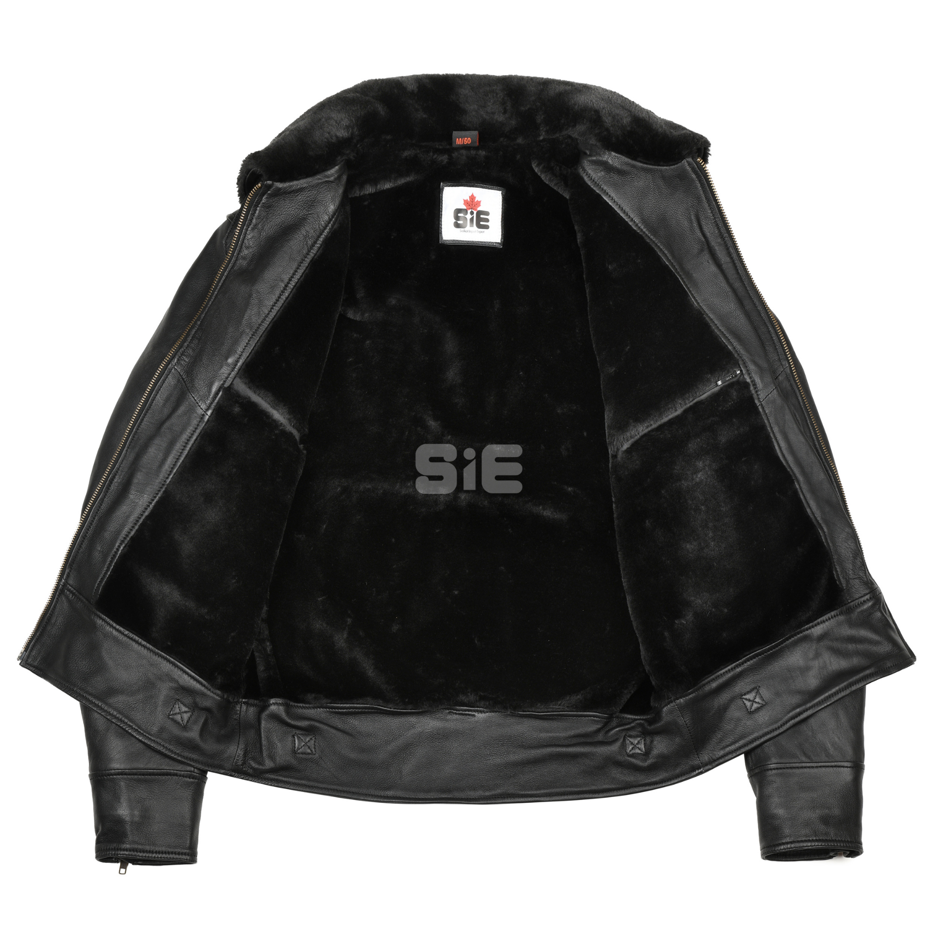 Men's Black Leather Bomber Jacket | Shearling Lining & Hood | SIE Canada
