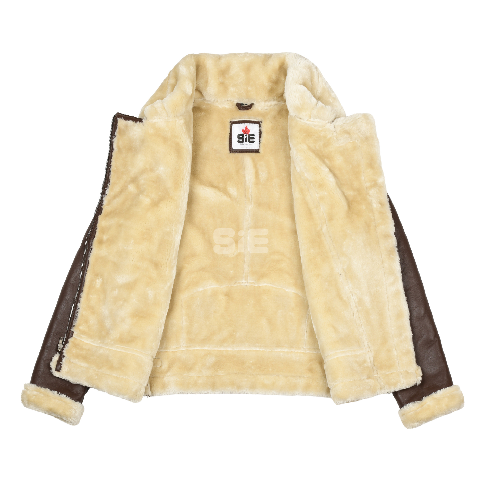 Women's Brown Leather Aviator Jacket with Shearling Lining
