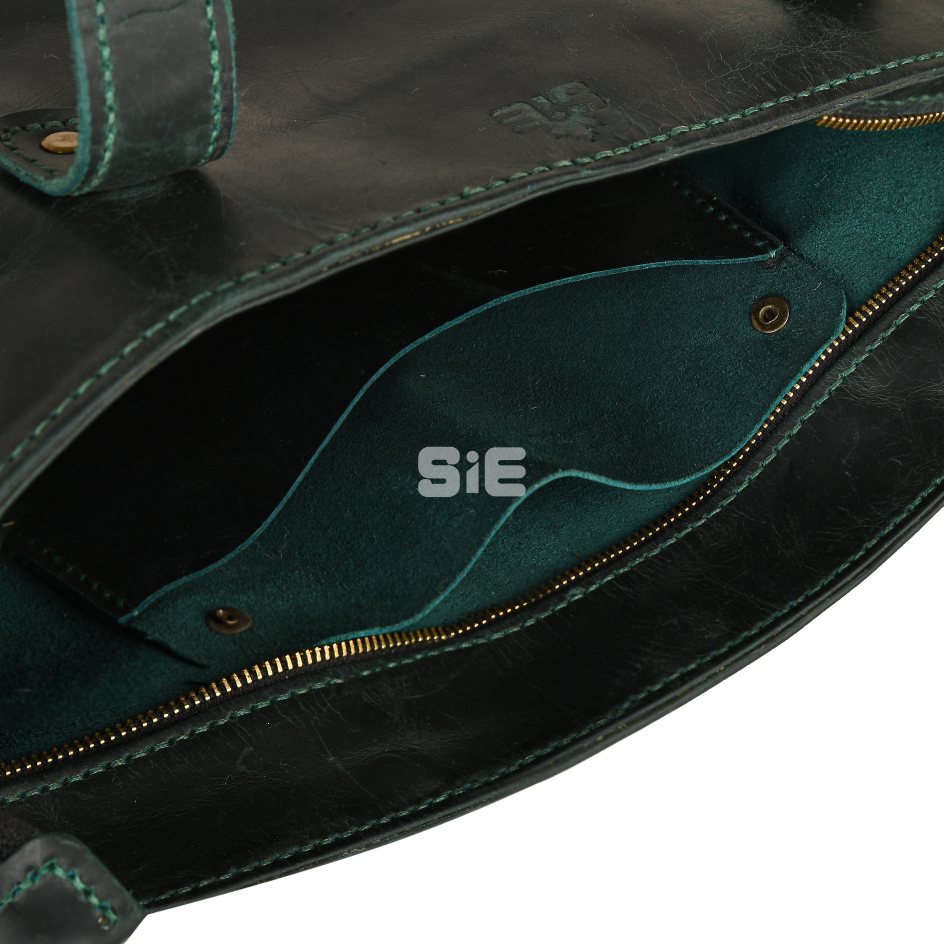 Distressed Dark Green Leather Tote Bag with Zipper Closure