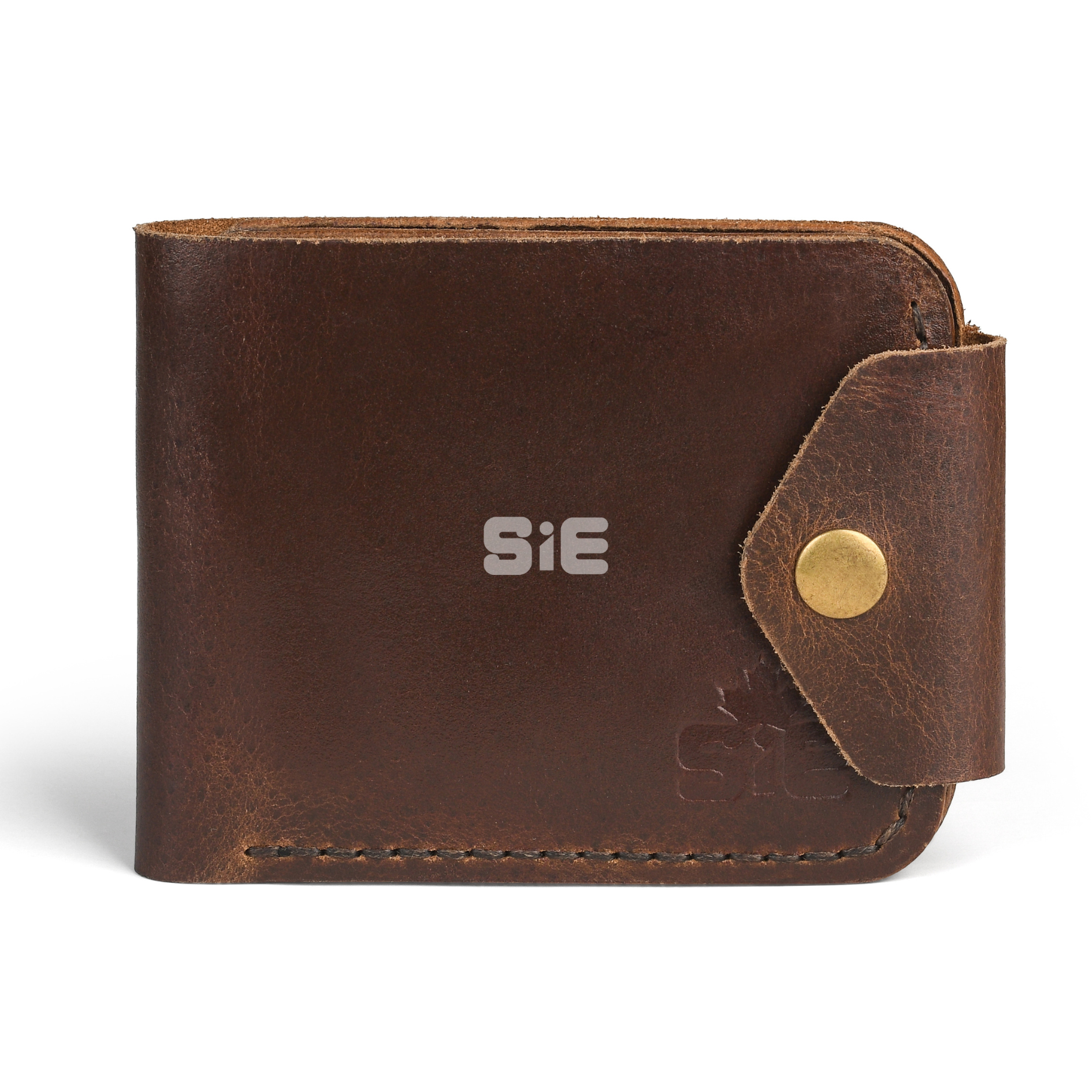 Men's Distressed Brown Leather Bifold Wallet with Snap Closure
