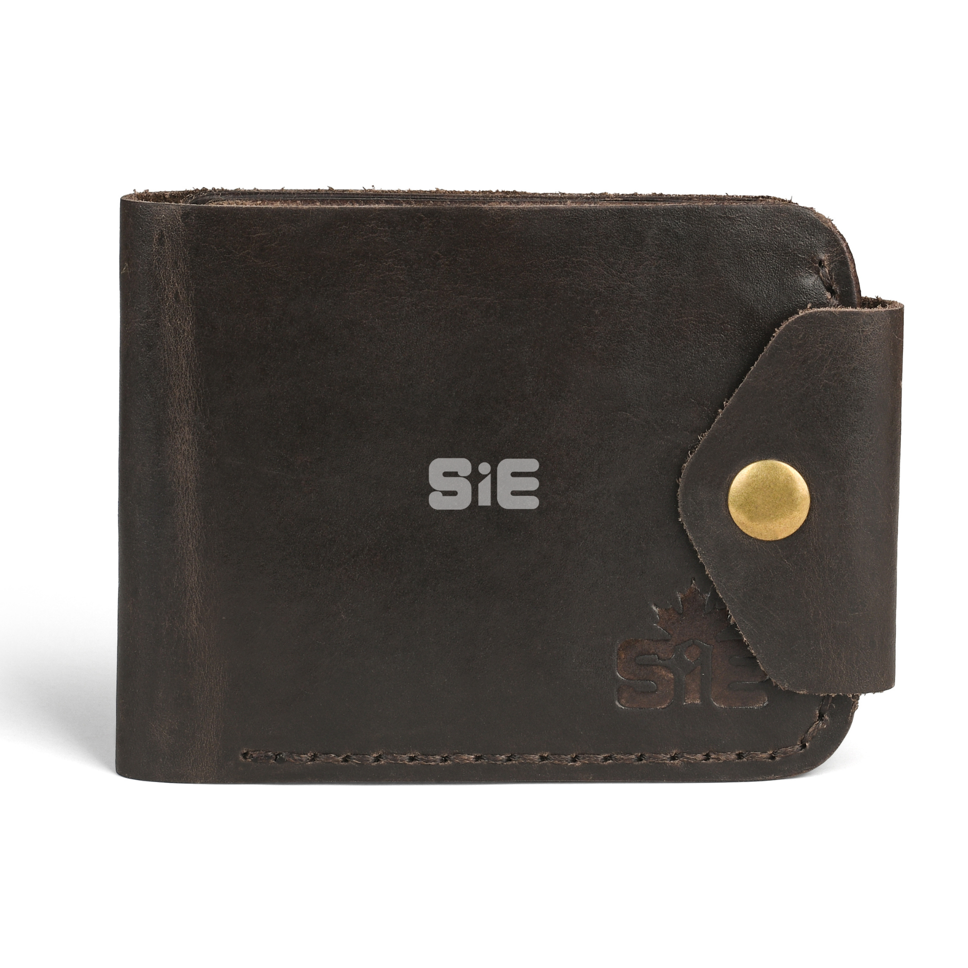 Men's Dark Charcoal Leather Bifold Wallet with Snap Closure