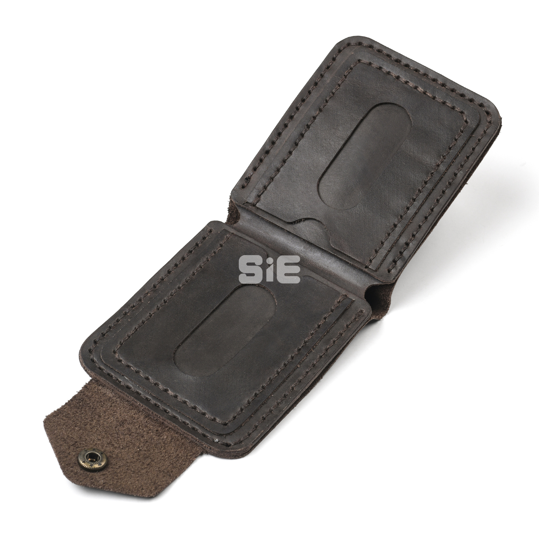 Men's Dark Charcoal Leather Bifold Wallet with Snap Closure