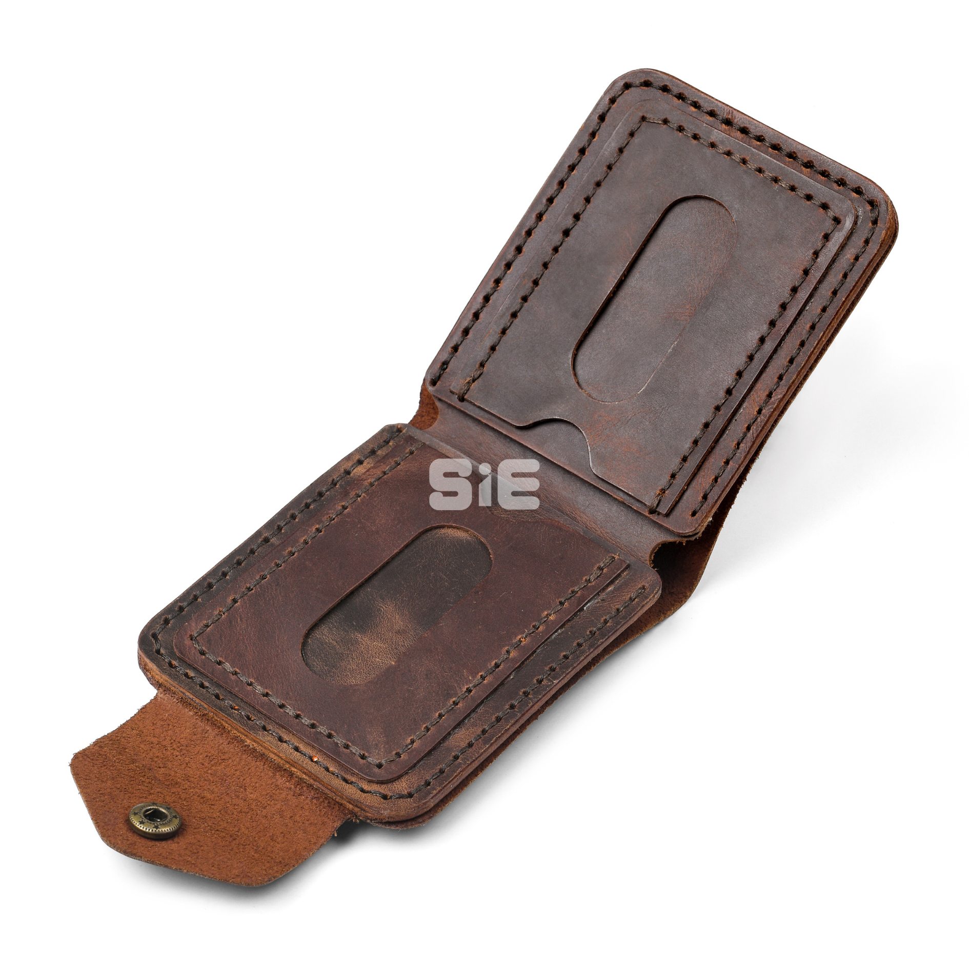 Men's Chocolate Brown Leather Bifold Wallet with Snap Closure