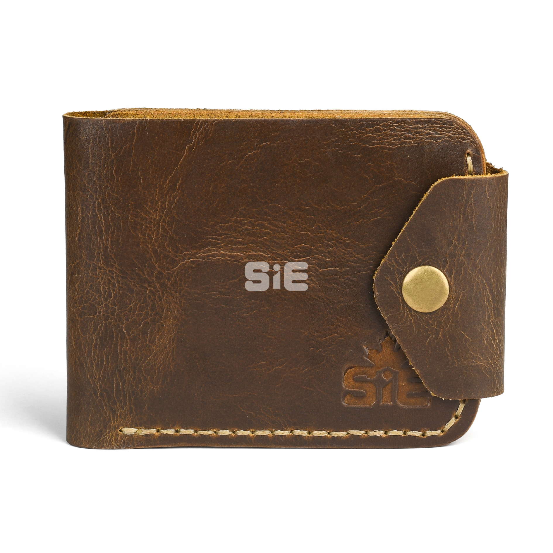 Men's Light Brown Leather Bifold Wallet with Contrast Stitching