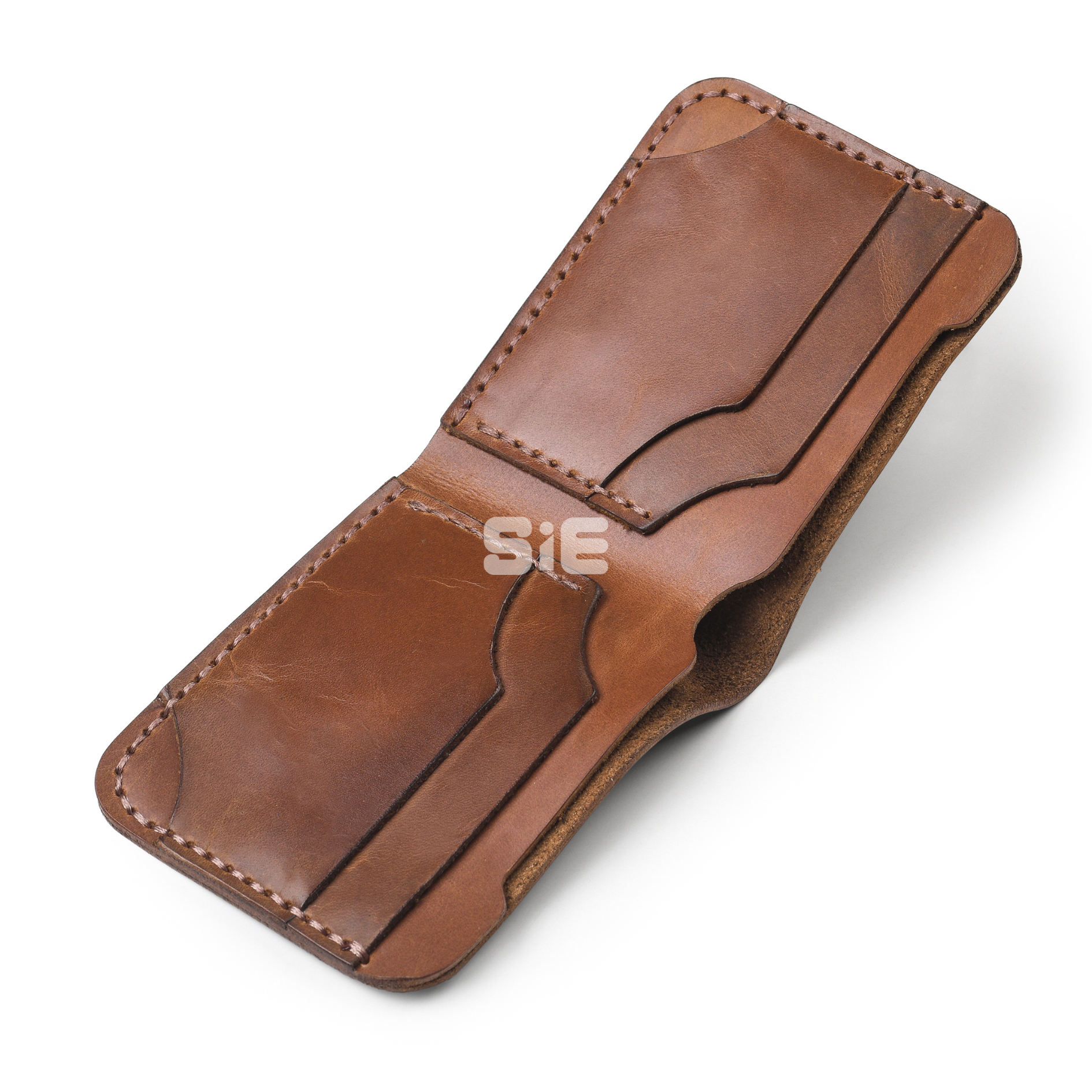 Men's Saddle Brown Leather Minimalist Bifold Wallet