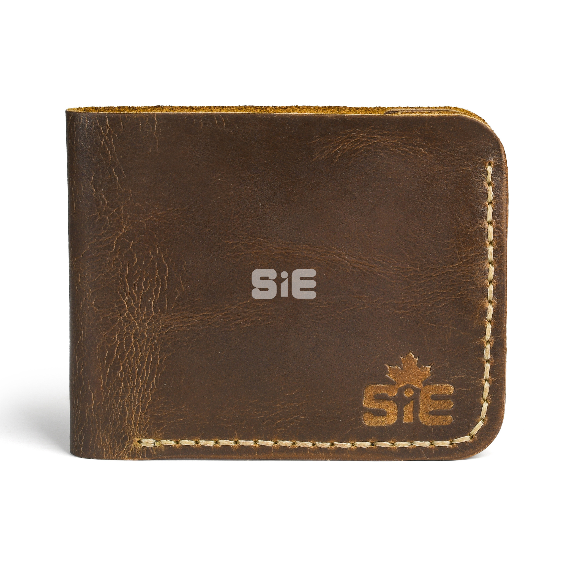 Men's Two-Tone Green and Tan Leather Minimalist Bifold Wallet