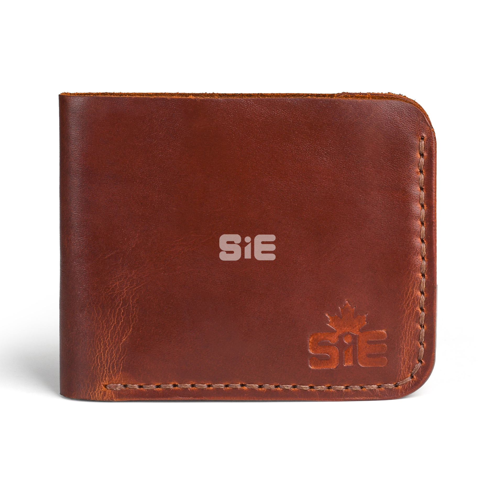 Men's Rich Cognac Reddish-Brown Leather Minimalist Bifold Wallet