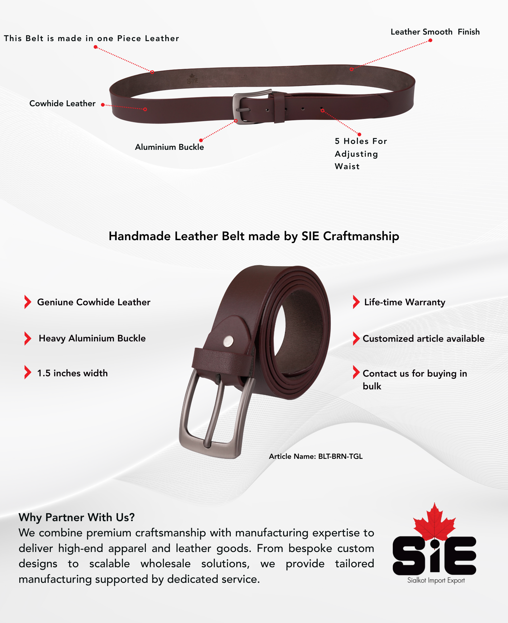Brown Leather Belt - Men's description image
