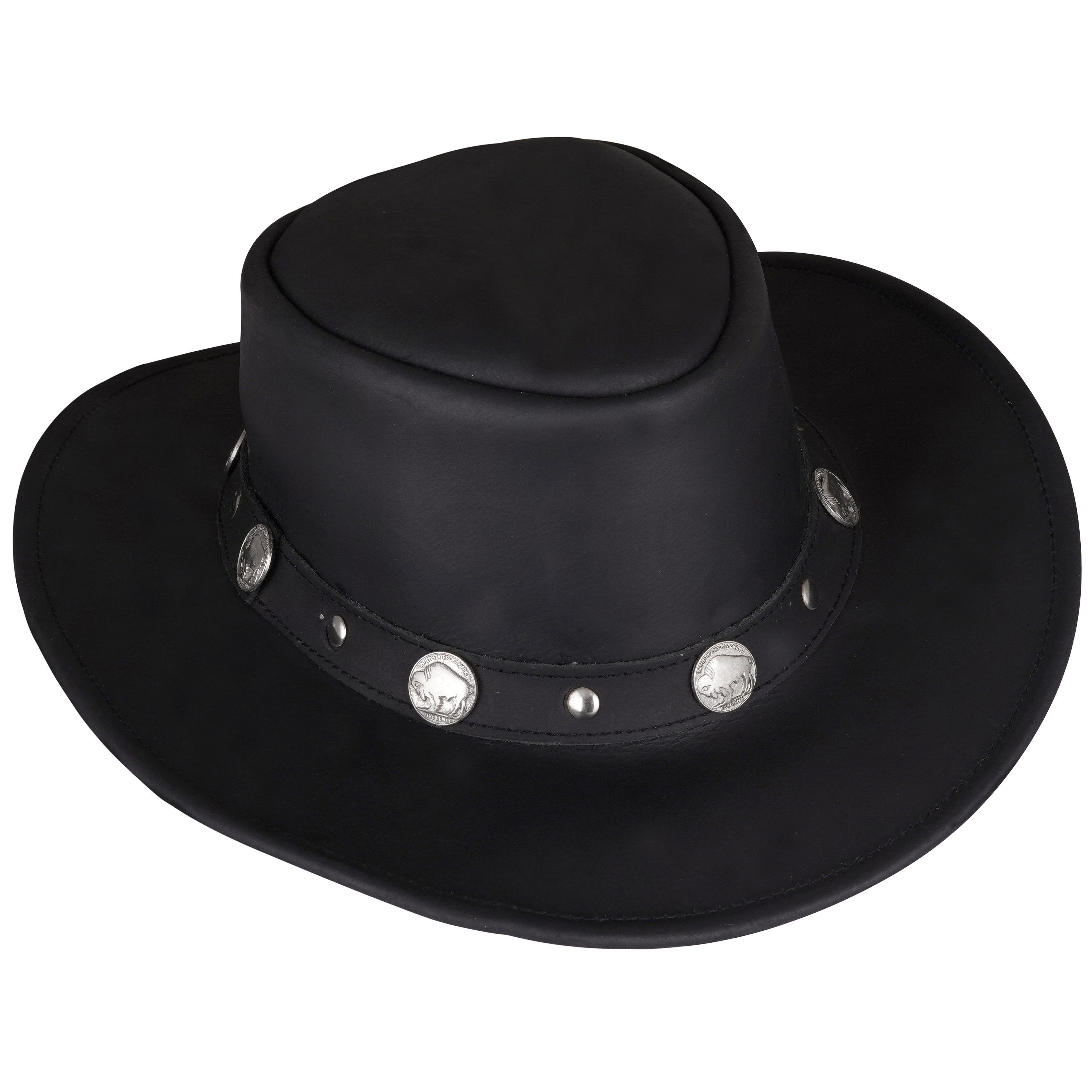 Handmade Black Cowboy Leather Hat – Premium Western Style by Sialkot Import Export